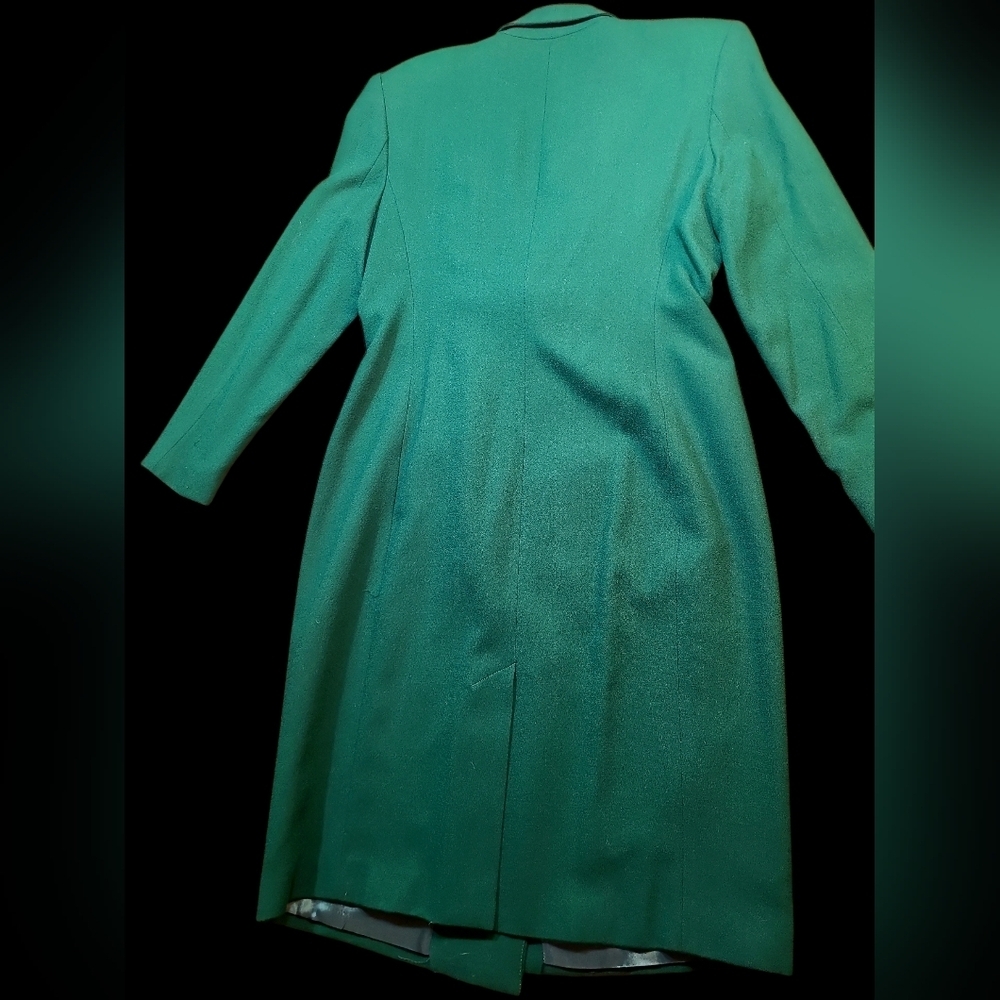 Talbots Vintage 100% Wool Green Double-Breasted Trench Coat Sizr Medium - Picture 2 of 4